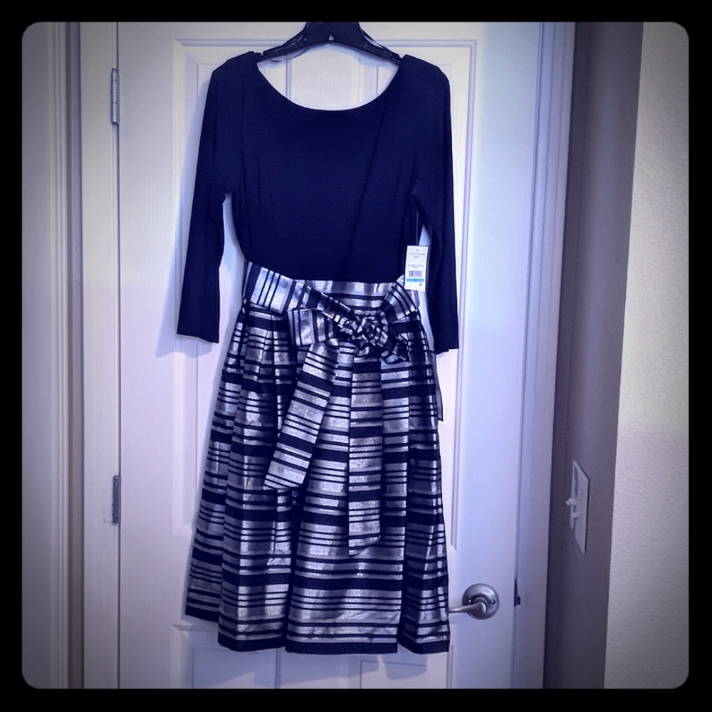 NWT Navy & Silver cocktail dress WITH POCKETS!